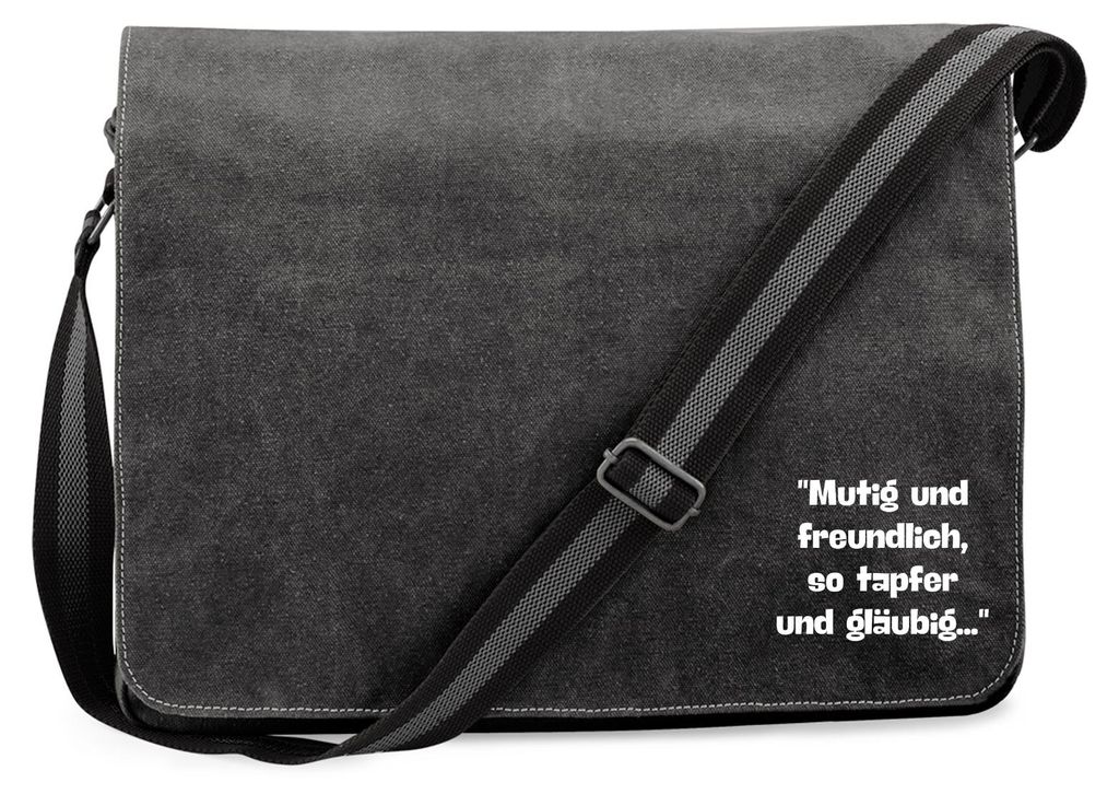 Huuraa Umhängetasche Mutig freundlich tapfer und gläubig 14 Liter Black Canvas Laptoptasche Geschenkidee