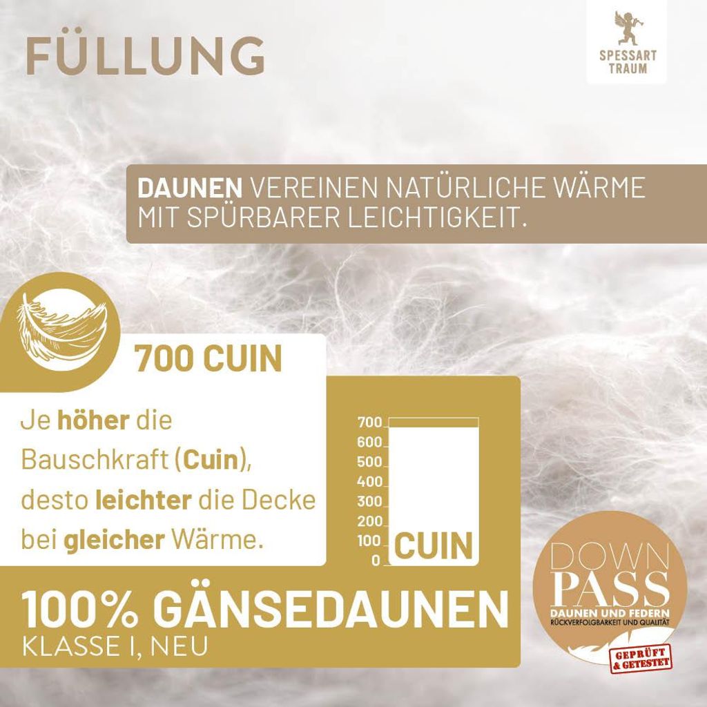 Daunendecke 155x200 cm 100 % Gänsedaunen Warme Bettdecke Steppdecke Daunen SPESSARTTRAUM MEIN ENGEL