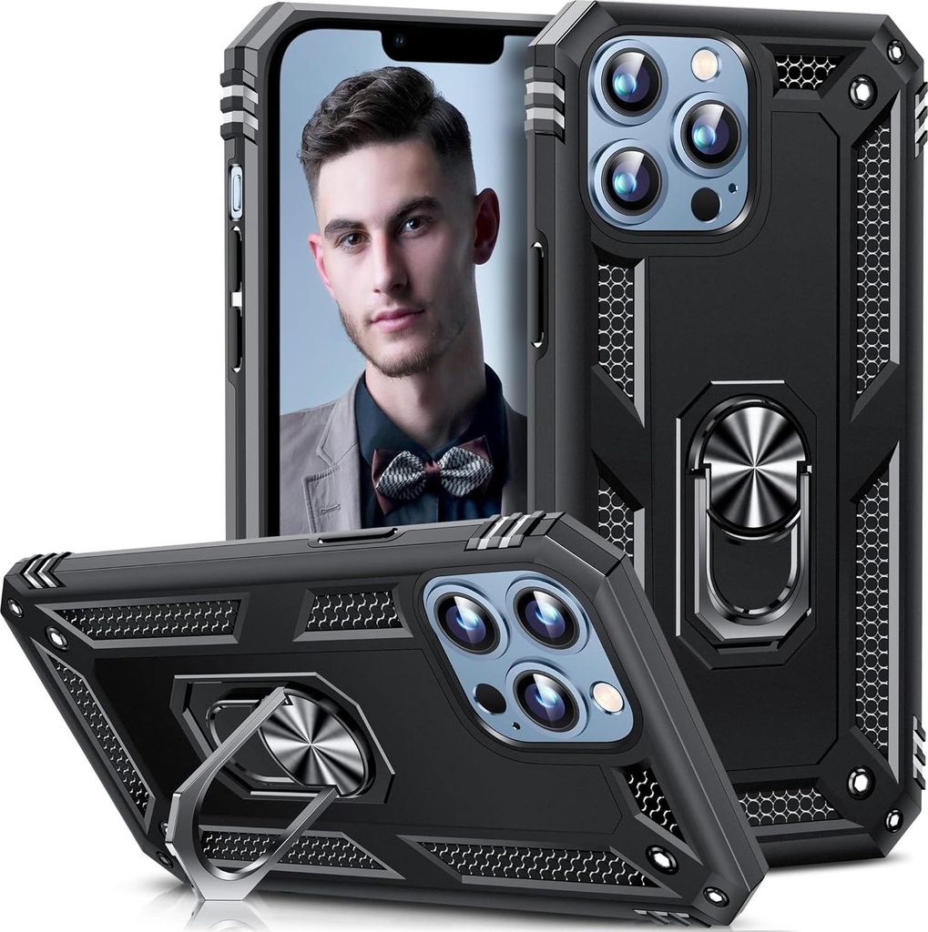 Hülle für Apple iPhone 13 Pro Max Silikon Schwarz mit Ständer A2484 A2641