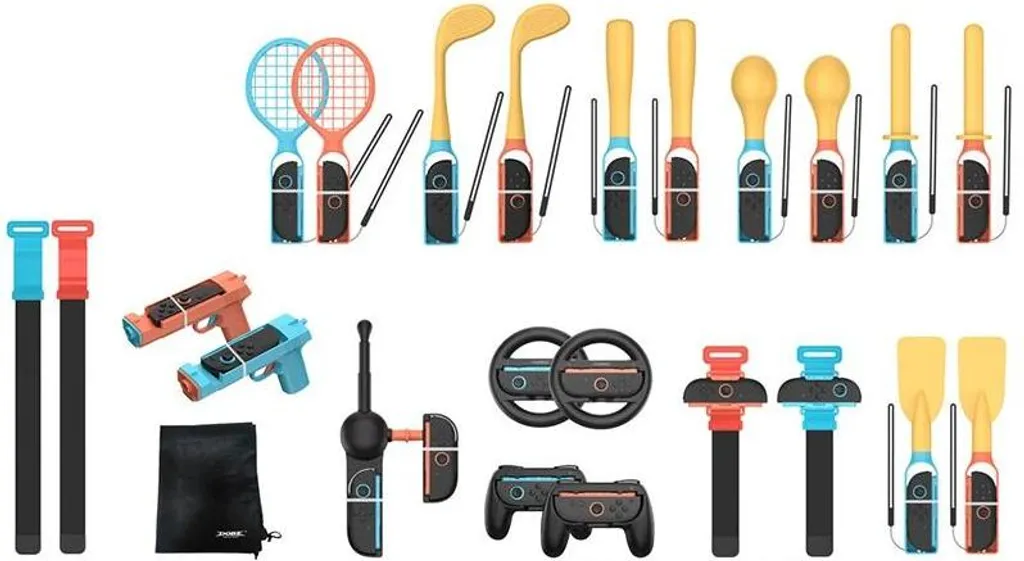 Kit Accessoires 24 en 1 TNS-5113 pour Switch - Raquette et Canne à Pêche