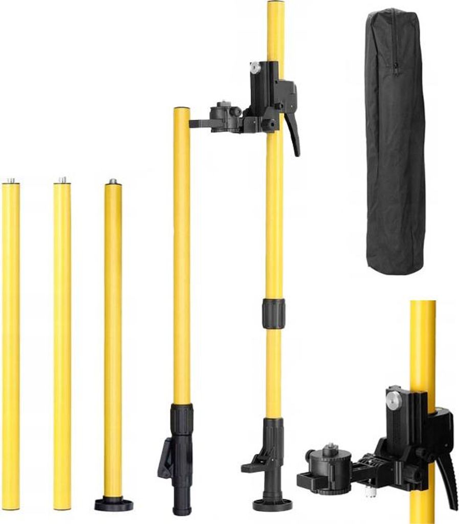 Rosfix 455 cm Teleskopstange – Aluminiumausführung, 4-Segment | Taschen enthalten | Universelles 1/4"-Gewinde | Für Bauarbeiten, Vermessung