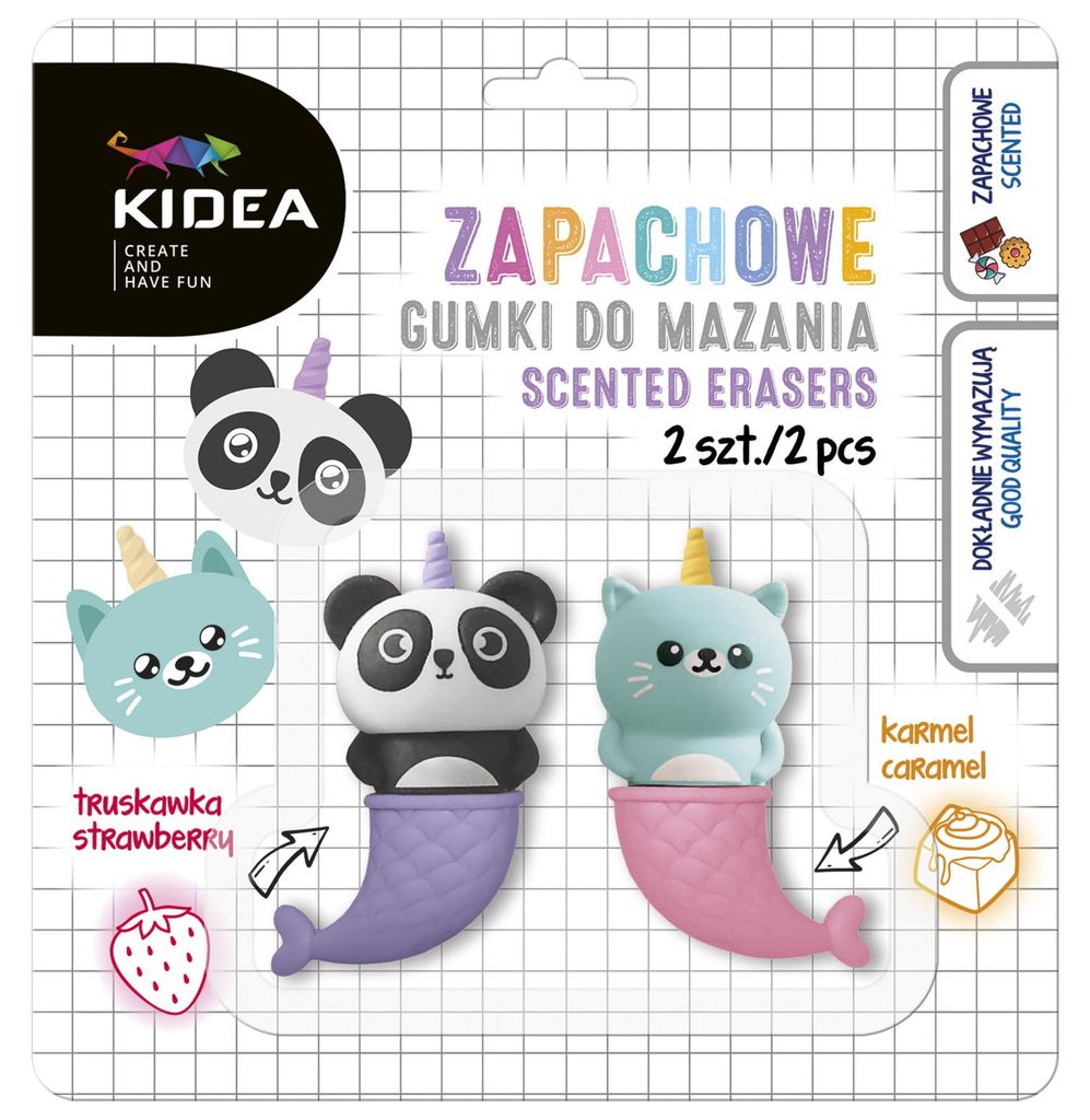 Duftende Radiergummis 2 Stück Kätzchen und Panda Kidea Blister