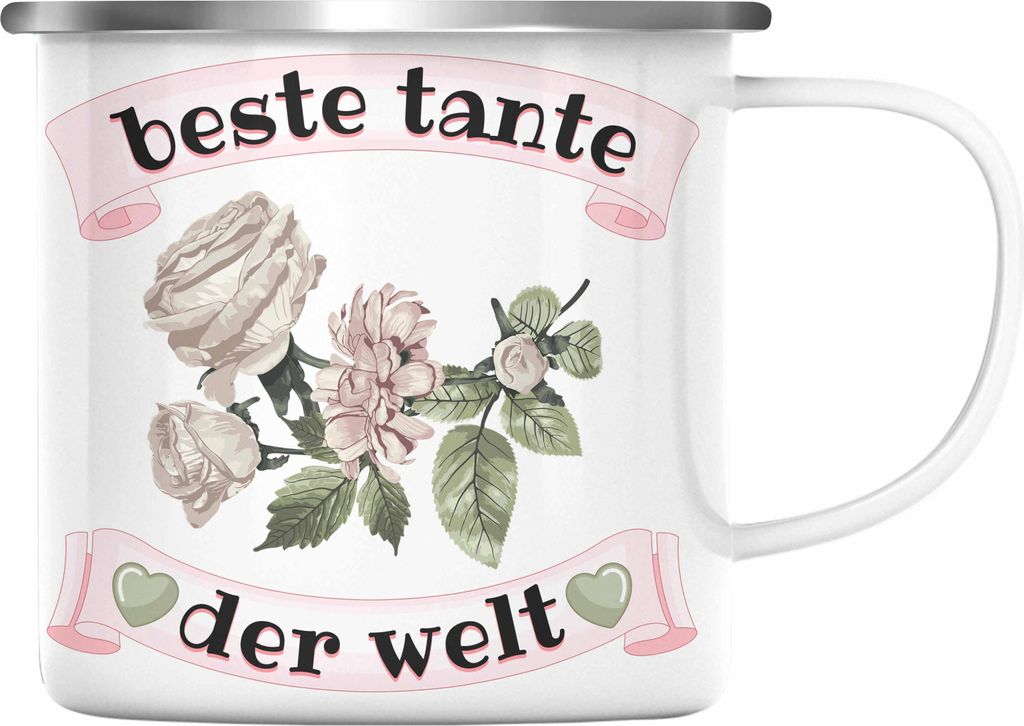 Trendation - Beste Tante Der Welt Geschenk Emaille Tasse Lustiger Spruch Geste Geschenkidee (Silber)