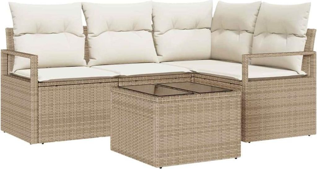 vidaXL Sofa Set mit Kissen 5 pcs Beige und Creme Poly-Rattan