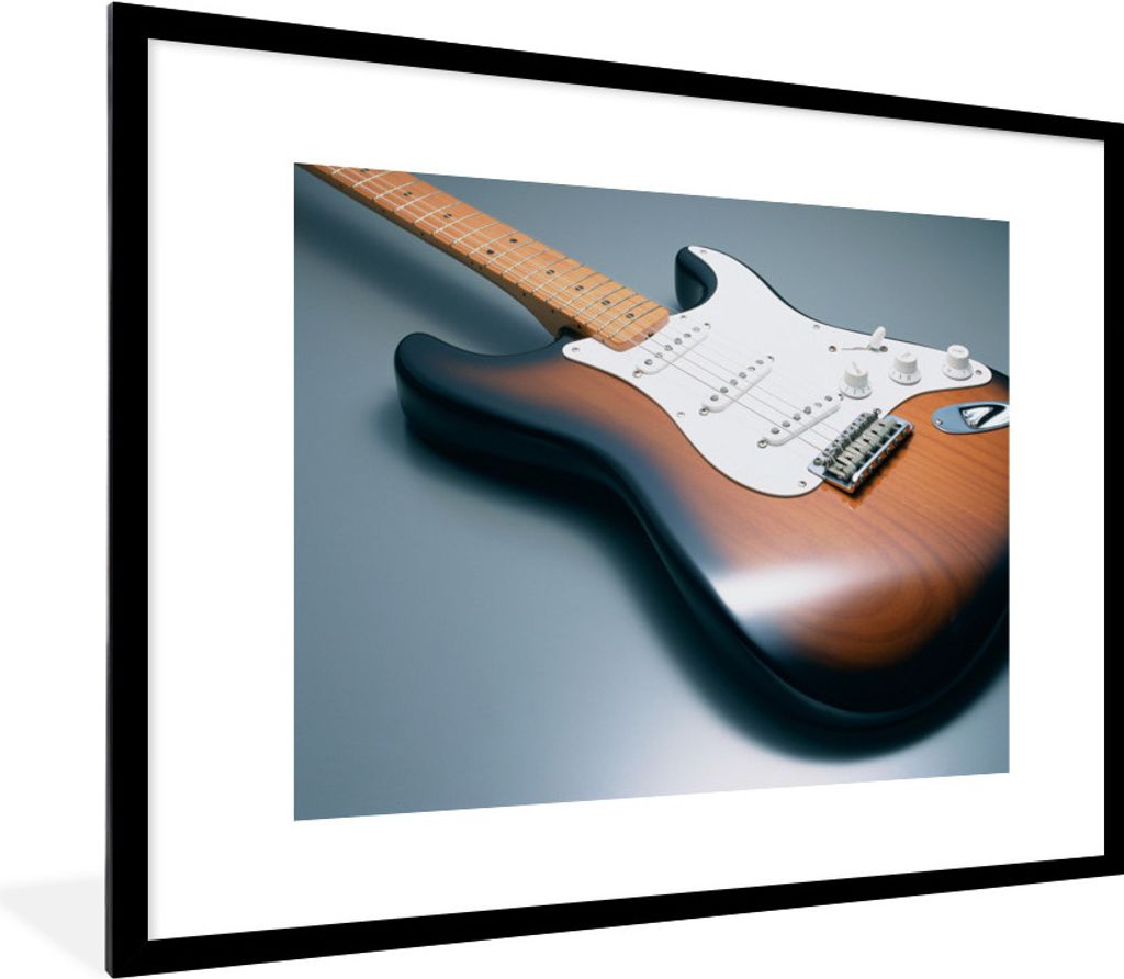 MuchoWow Gerahmtes Poster Eine elektrische Gitarre aus Holz 80x60 cm - Poster mit Schwarzem Bilderrahmen Wandposter Rahmen Foto Bilder - Schlafzi...