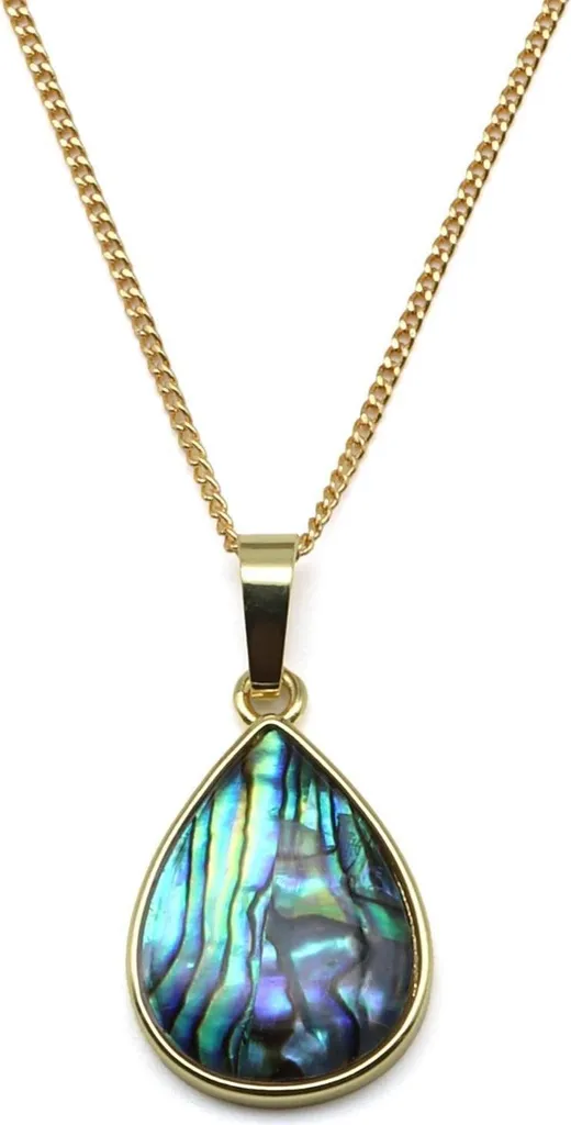 Collier pendentif goutte en nacre d'ormeau et acier inoxydable doré 45cm