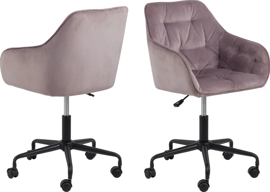 Chaise de bureau velours rose Brooke avec dossier matelassé chic