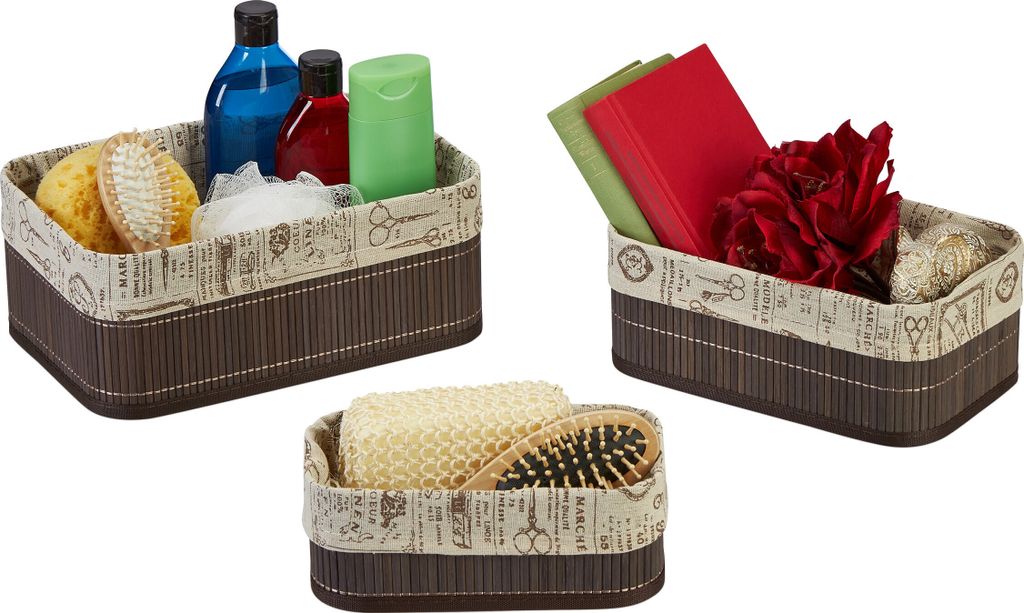 relaxdays Aufbewahrungskorb 3er Set aus Bambus