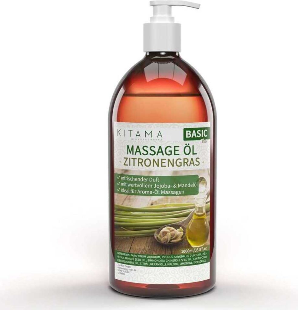 Kitama Aroma Massageöl Zitronengras 1-Liter 1L I Pflegendes Produktbild 