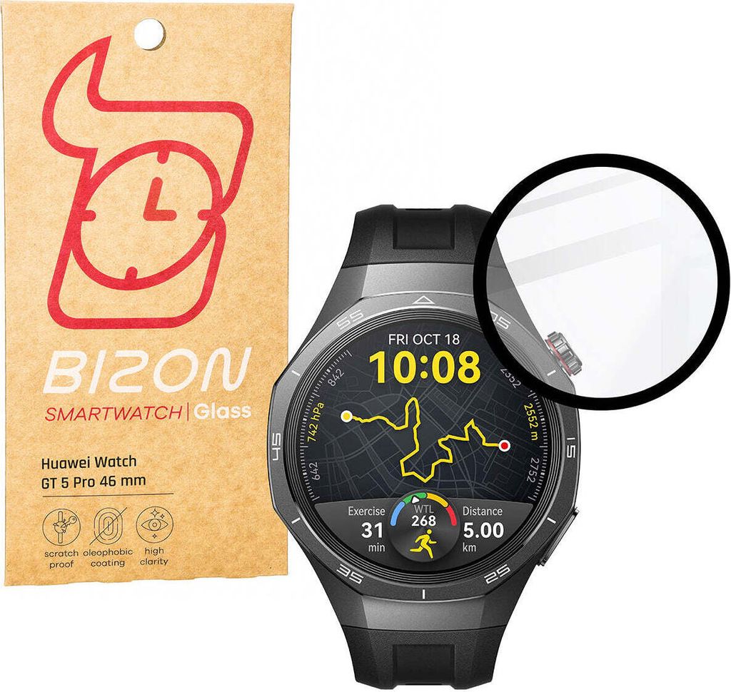 Szko hybrydowe Bizon Glass Watch Edge Hybrid dla Huawei Watch GT 5 Pro 46 mm, czarne