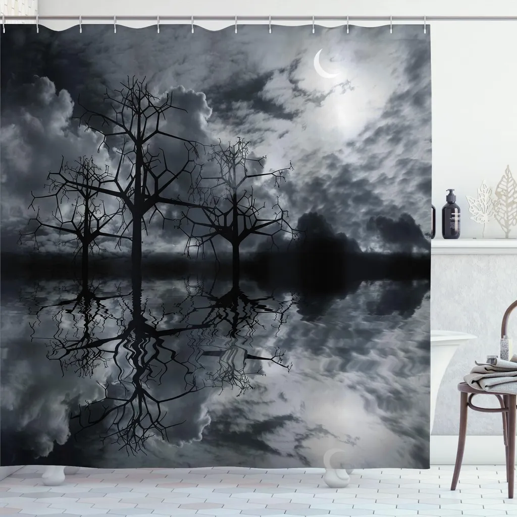 BOYOUTH - Tenda da doccia con stampa digitale, motivo foresta, luna e notte stellata, per decorazione del bagno, in tessuto poliestere impermeabile, con 12 ganci, 180 x 180 cm, multicolore