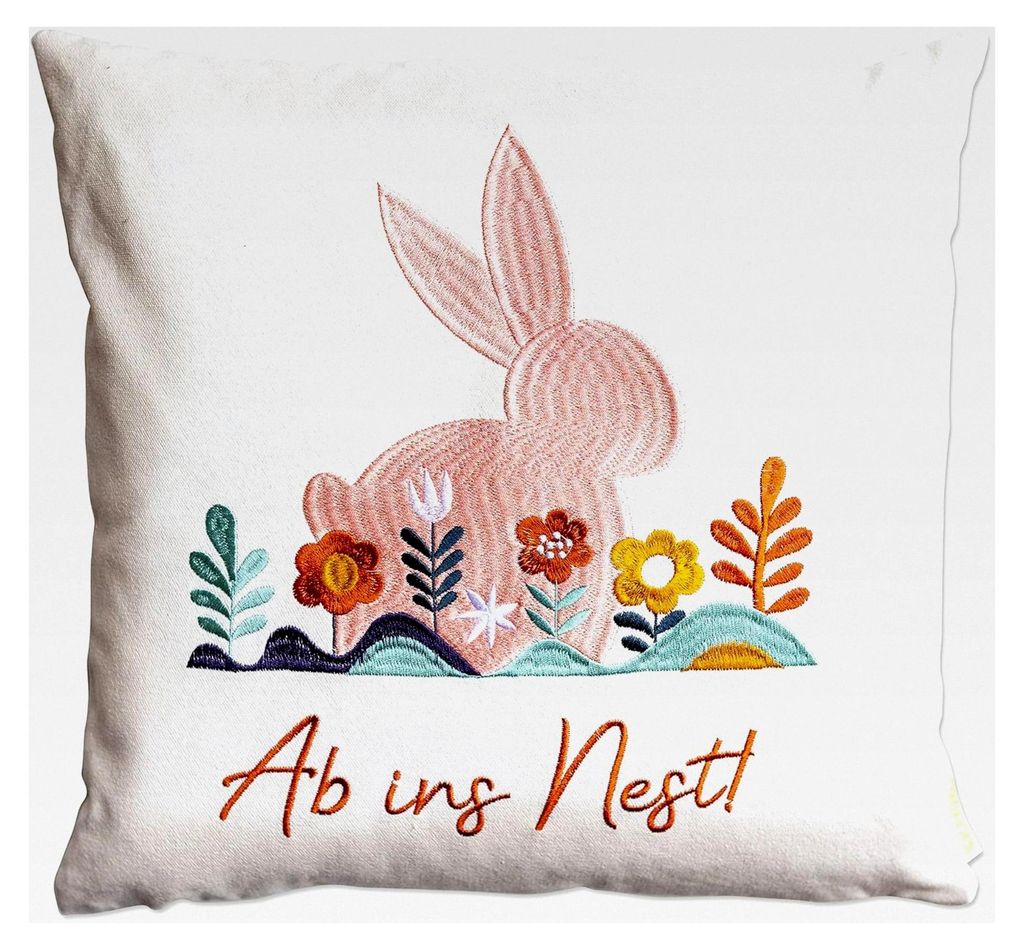 Kissenbezug für Osterdekoration im Boho-Stil - mit dem Spruch Ab ins Nest - Osterkissen in der Größe 40x40 cm - saisonales Wohnzimmer-Deko-Set 2