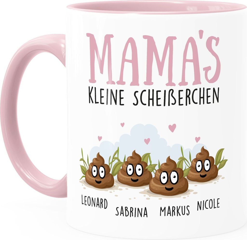 Tasse personalisiert Mama's kleine Scheißerchen anpassbare Namen Kackhaufen Geschenk für Mama MoonWorks 4 Kinder rosa Keramik-Tasse
