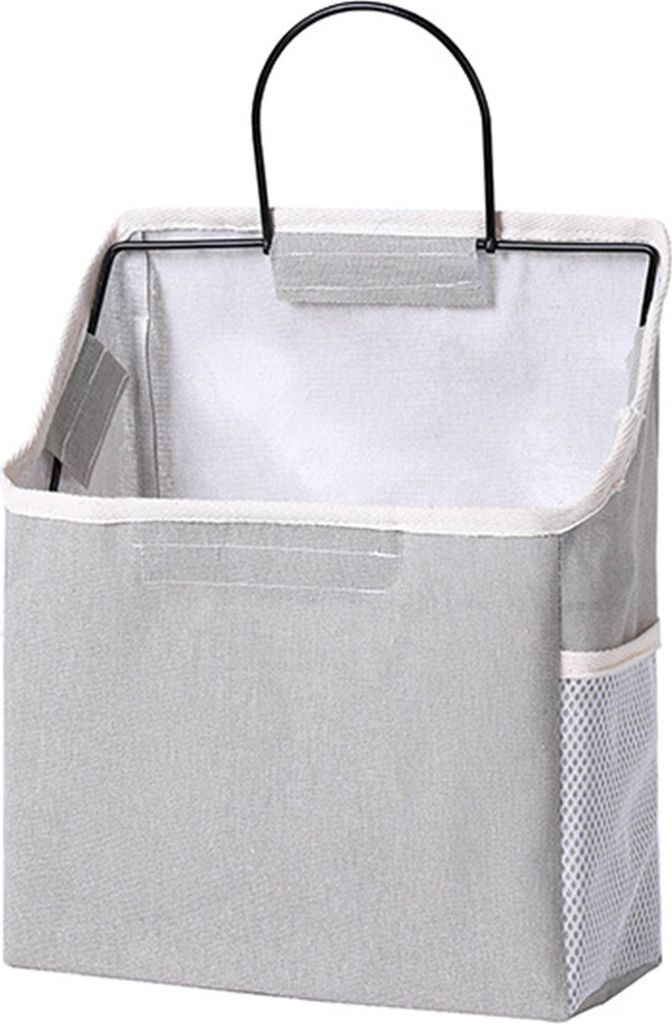 Hängende Aufbewahrungstasche mit großem Fassungsvermögen und Netztasche, multifunktionale Aufbewahrungstasche aus Baumwollleinen für den Nachtt...