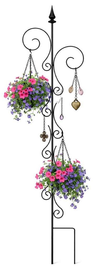 DanDiBo Rankhilfe Rankgitter Metall 145 cm Kletterhilfe Pflanzengitter Kletterpflanzen Erdspieß Bodenstecker 2 Halter Blumenhalter Ranksäule