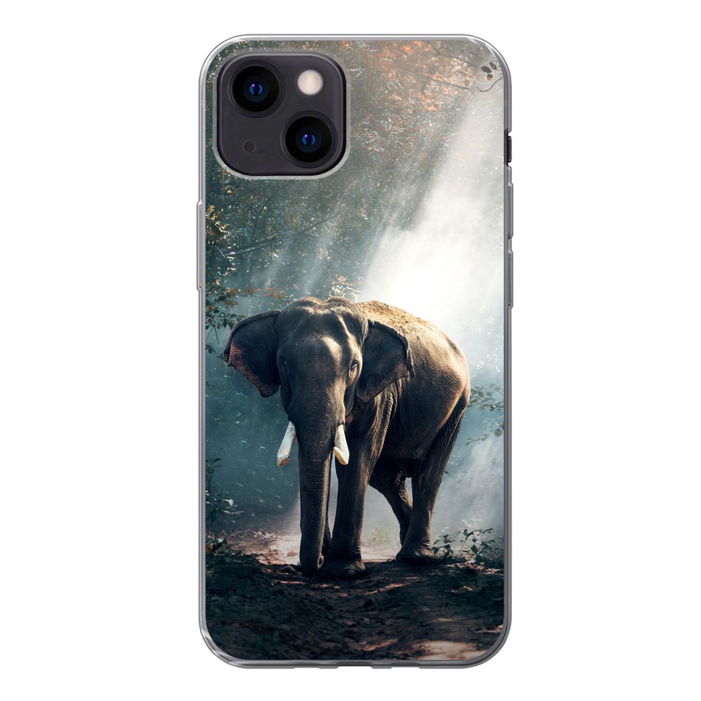 MuchoWow Handyhülle Schutzhülle Hülle für iPhone 13 mini Elefant - Tiere - Licht - Wald - Natur - Wildtiere Silikon Softcase Handy Hülle - S...