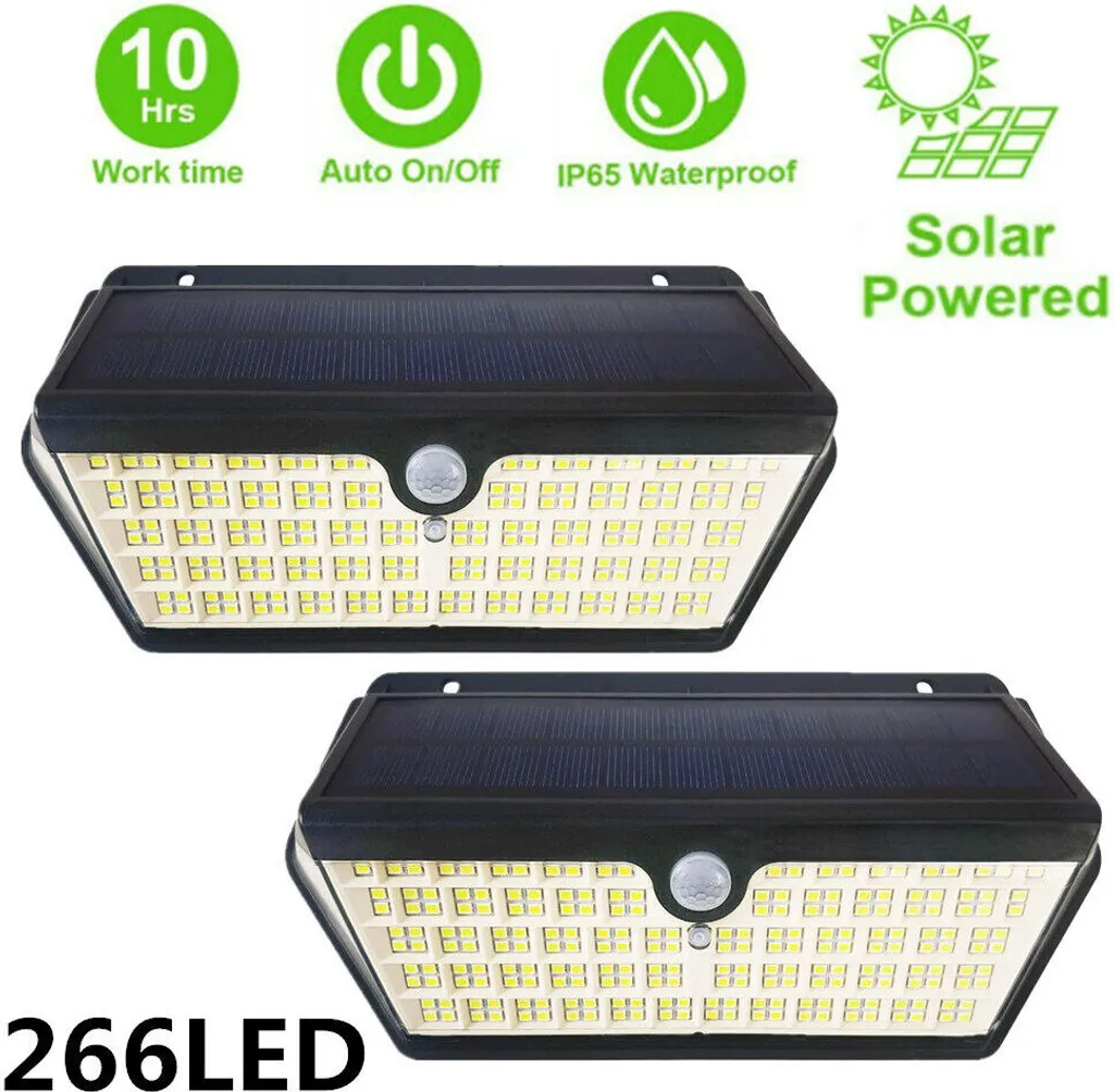 Projecteur Solaire LED 2500 Lumens Étanche avec Capteur de Présence x2