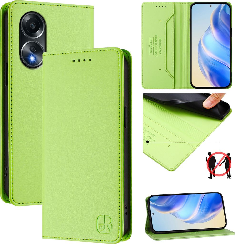 Lederhülle für Oppo A58 4G Hülle Flip Brieftasche Kartenfächern Ständer Schutzhülle Grün