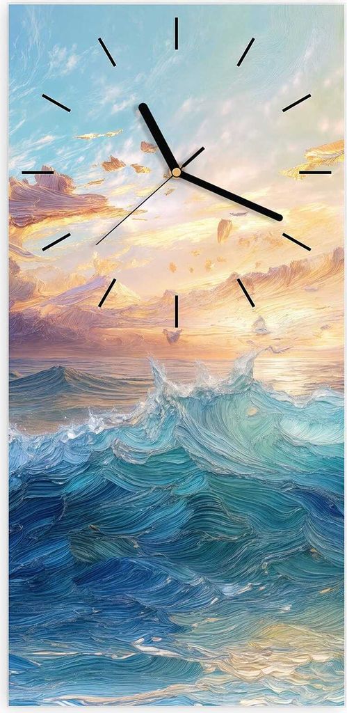 Wanduhr aus Glas mit Motiv Wellen und Himmel- 30 x 60 cm - inkl. Aufhängesystem