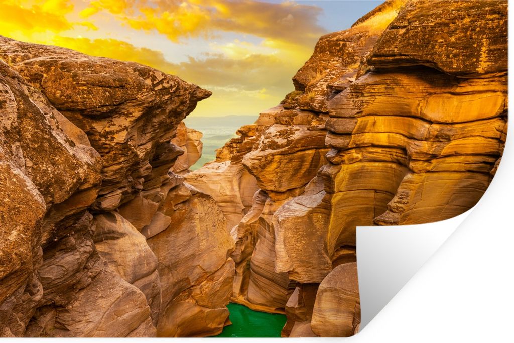 MuchoWow Wandtattoo Wandsticker Wandaufkleber Felsen - Meer - Sonnenuntergang - Natur - Wasser 120x80 cm Selbstklebend und Repositionierbar - Sel...