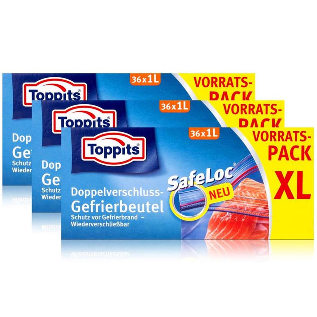 Toppits Doppel-Verschluss Gefrierbeutel 36x1 Liter (3er Pack)