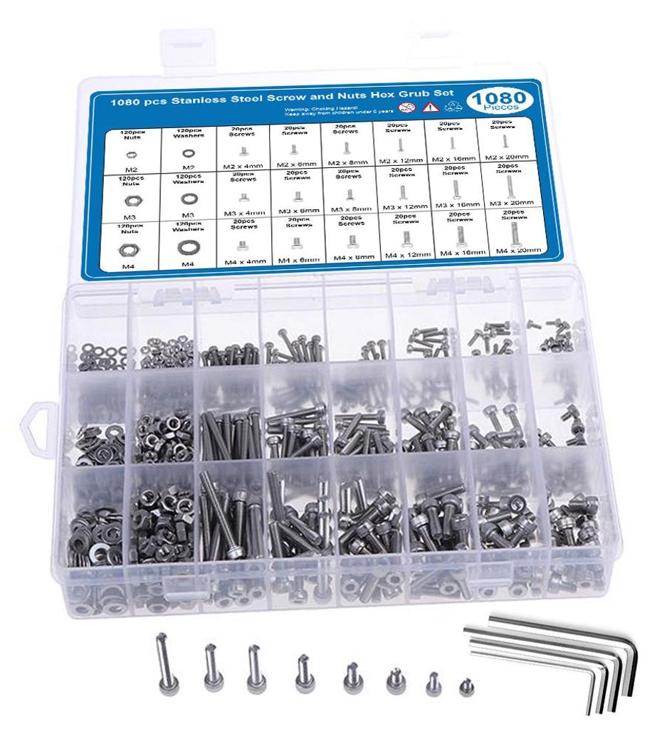 1080-teilig M2 M3 M4 Schrauben Set Sechskopf-Knopf Muttern Produktbild 
