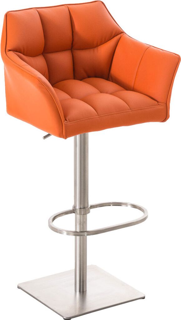 TPFLiving Barhocker Damaskus Gestell Edelstahl Kunstleder Orange