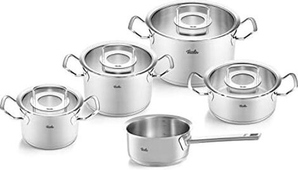 Fissler Original-Profi Collection / Edelstahl-Kochtopfset, 5-teilig, Töpfe mit Glas-Deckel (3 Kochtöpfe,1 Bratentopf 1 Stielkasserolle-deckellos)...