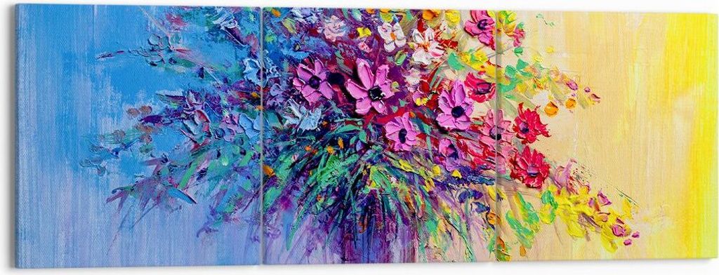 Bild auf Leinwand - Leinwandbild - Blumen Vase - 150x50cm - Wand Bild - Wanddeko - Wandbilder - Leinwanddruck - Bilder - Kunstdruck - Wanddekoratio...
