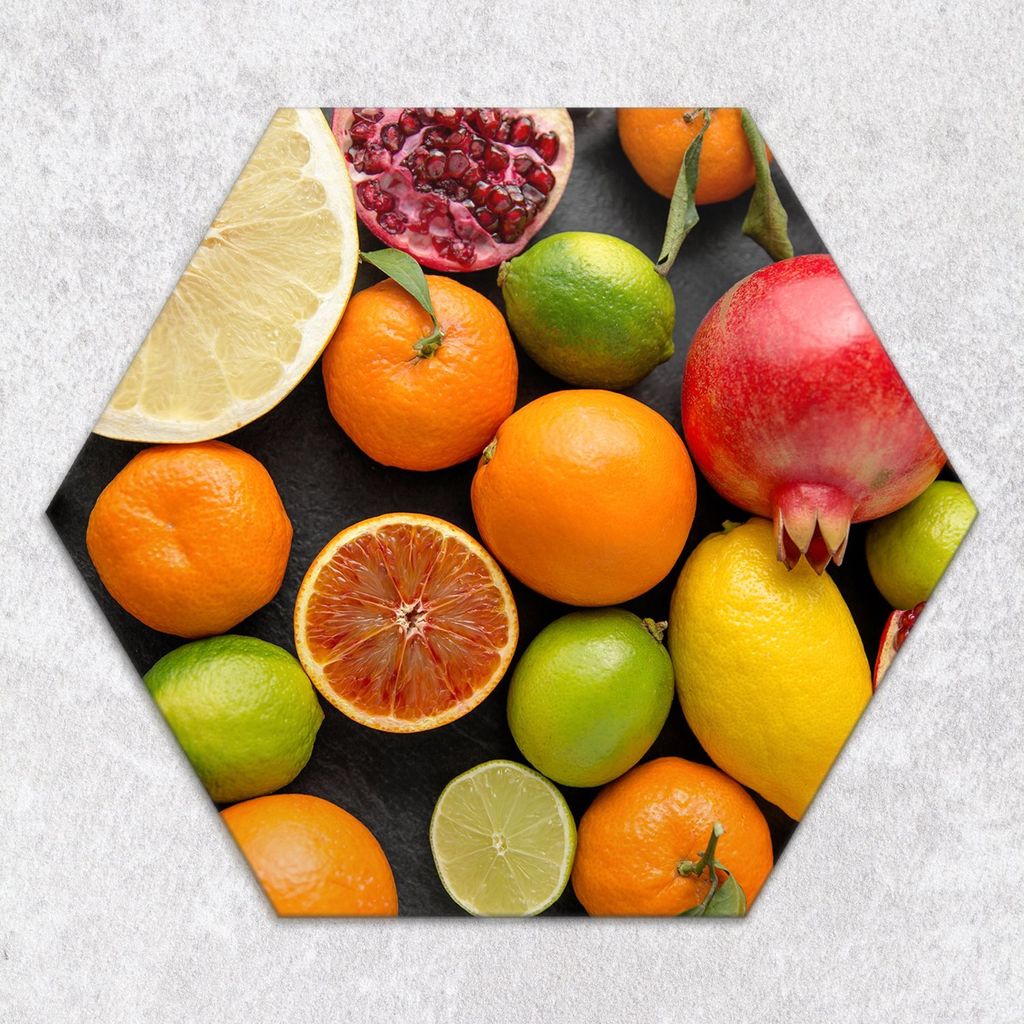 Glas-Herdabdeckplatten Glaskeramikkochfeld-Abdeckung Spritzschutz Glas hexagon 40 cm Bunte Zitrusfrüchte