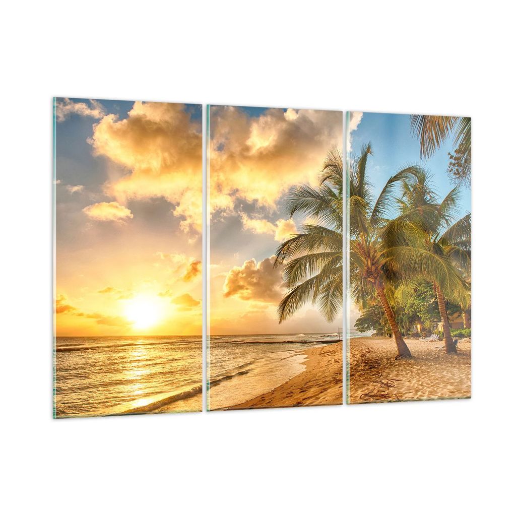 Bilder auf glas - Strand Meer Palme - 105x70cm - Glasbilder - Wandbilder - Kunstdruck - zum Aufhängen bereit - Wanddekoration aus Glas - Glas Bild...