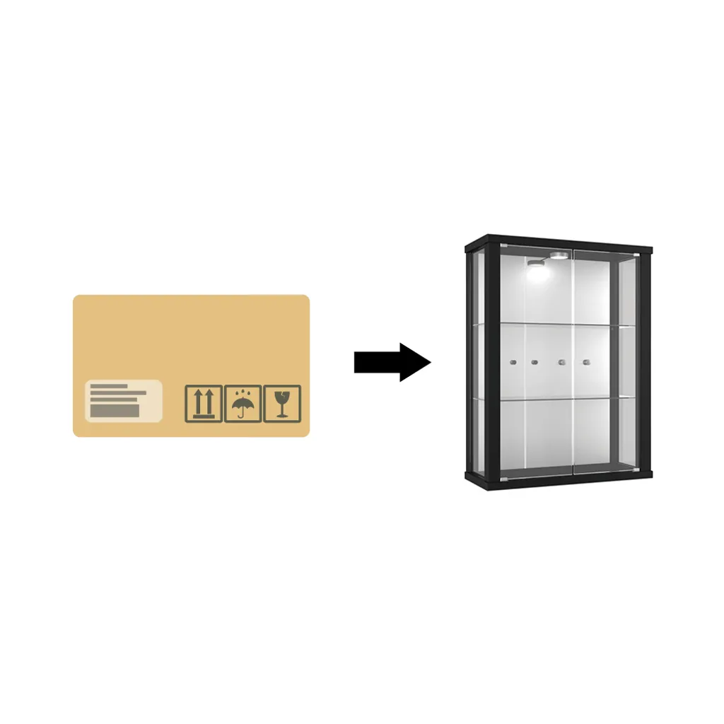 K-Möbel Vitrine Suspendue Noire 80x60cm avec Miroir et Éclairage LED - 20