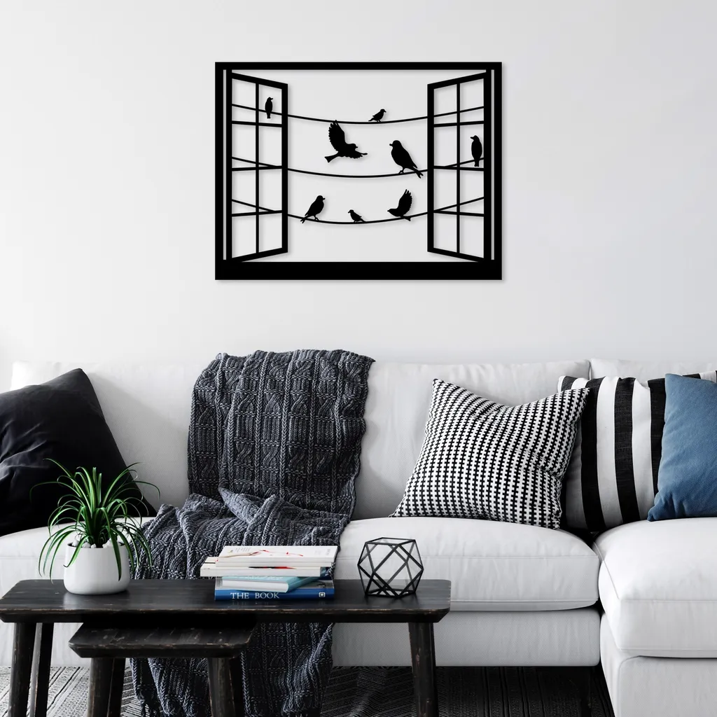 Décoration Murale 100 % Métal Noir Wallity - Design Oiseaux 50 x 38 cm - 3