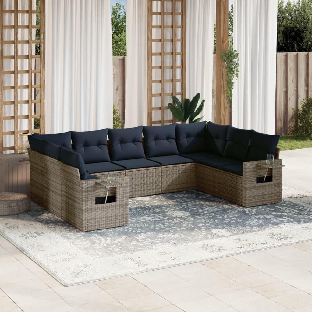 Maison Exclusive - 9-teiliges Gartensofa-Set mit Kissen, grau, Polyrattan