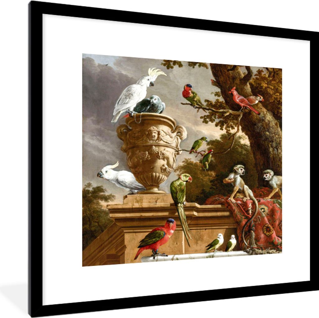 MuchoWow MuchoWow Gerahmtes Poster Die Menagerie - Melchior d' Hondecoeter - Vogel 40x40 cm - Poster mit zchwarzem Bilderrahmen - Poster - Plak...