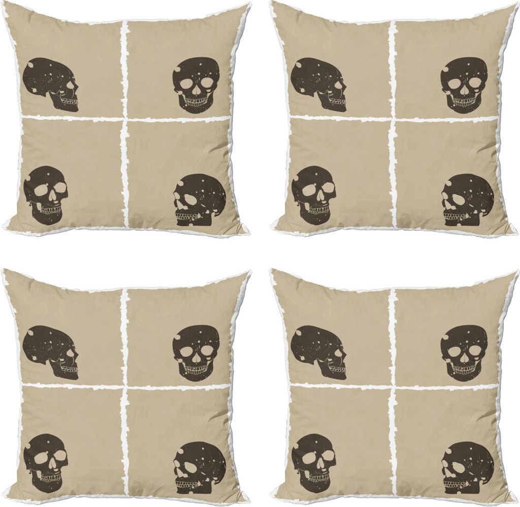 ABAKUHAUS Grunge Kissenbezug Set (4 Stück), Halloween-Schädel Spooky, Moderner Doppelseitiger Digitaldruck, 45 cm x 45 cm, Tan Dunkle Taupe