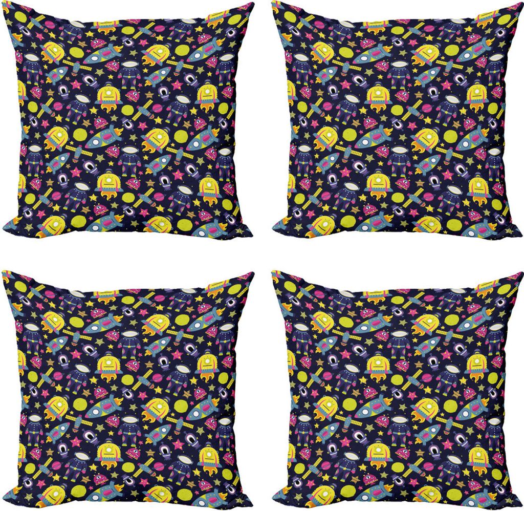 ABAKUHAUS Außerirdischer Kissenbezug Set (4 Stück), Planeten und Galactic Artikel, Moderner Doppelseitiger Digitaldruck, 45 cm x 45 cm, Indigo Mu...