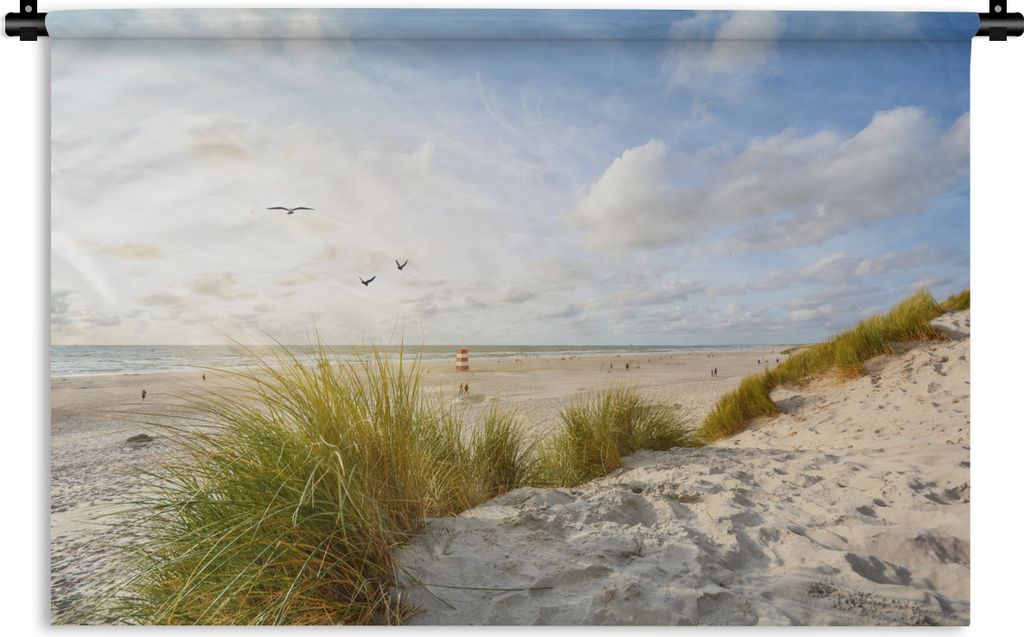 MuchoWow Wandteppich Wandbehang Strand - Meer - Vögel 150x100 cm Tapisserie Dekoration Wandtuch - Waschbar - Tapisserien - Wand-Decke