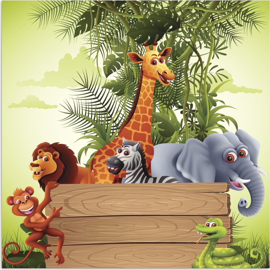 MuchoWow Poster Dschungeltiere - Natur - Kinder - Giraffe 75x75 cm - Wand Dekoration