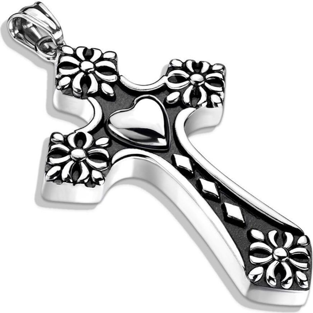 Anhänger Keltenkreuz mit Herz Silber aus Edelstahl Uni