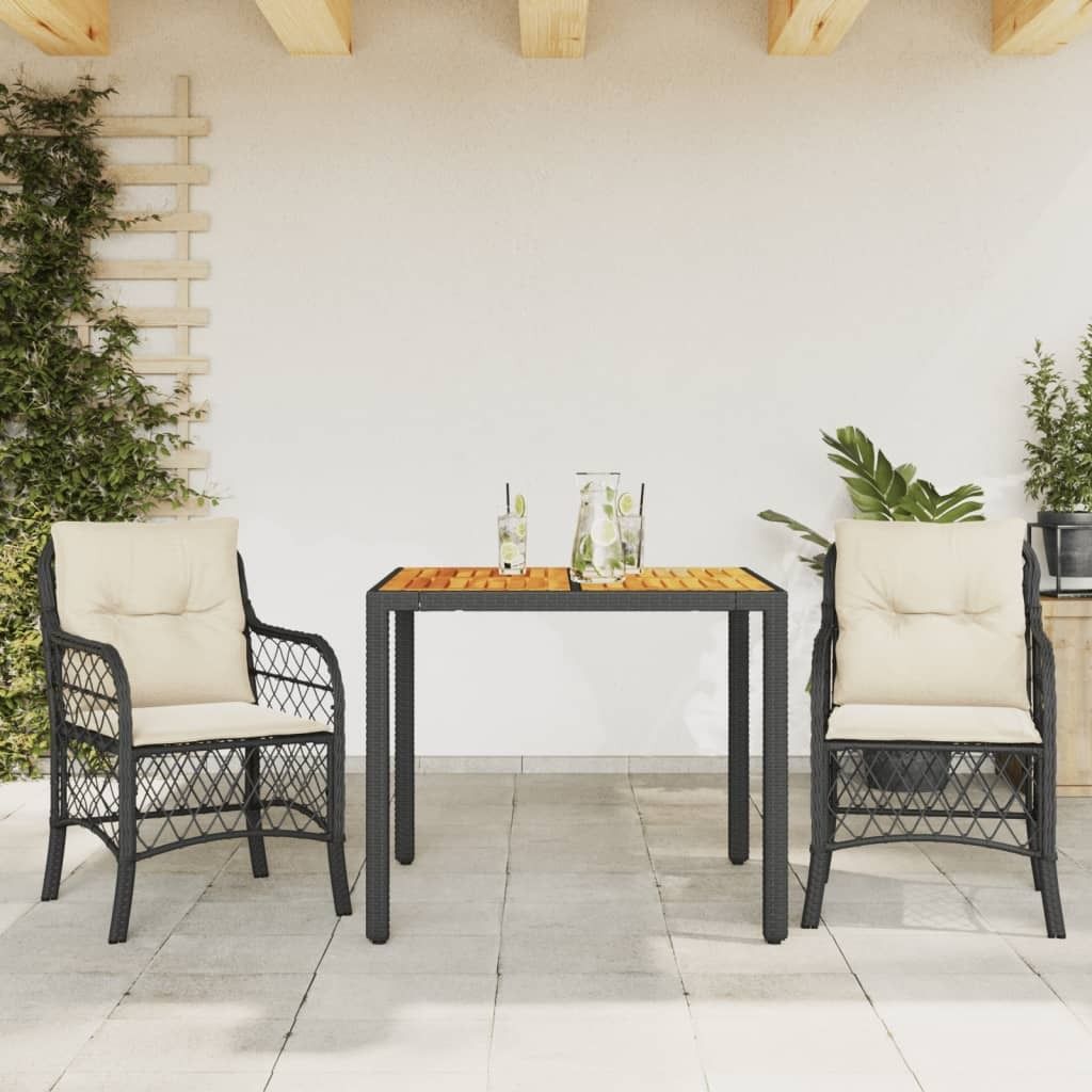 Maison Exclusive - 3-tlg. Bistro-Set mit Kissen Schwarz Poly Rattan