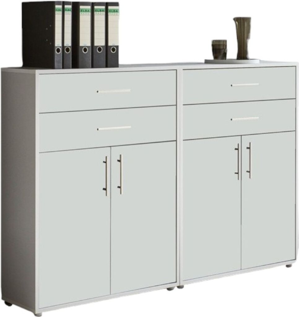 Aktenschrank TABOR 17 in lichtgrau / weiß matt, Schrankwand, Büroschrank, Metallgriffe