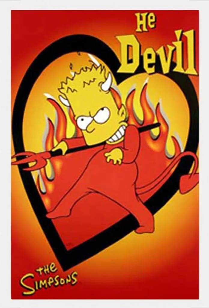 Poster Simpsons He Devil Cadre Blanc Shinsuke en MDF et Vitre Acrylique