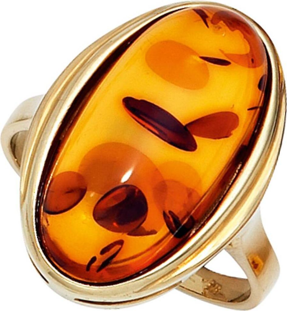 JOBO Damen Ring 375 Gold Gelbgold 1 Bernstein Goldring Größe 50