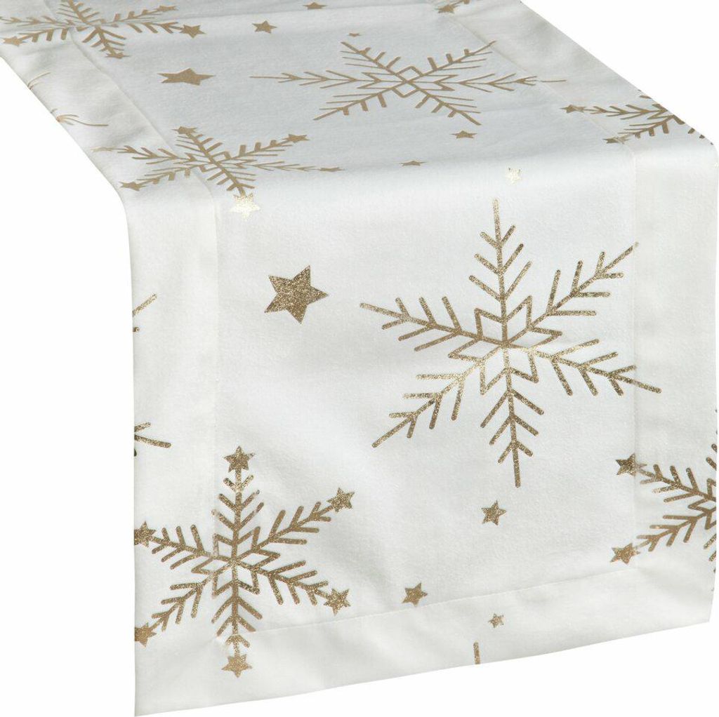 EUROFIRANY | Weihnachts-Tischband - Weihnachtsläufer - 40 x 140 cm - Weiß Gold - Schneeflockenmuster - Tischläufer - Weihnachten