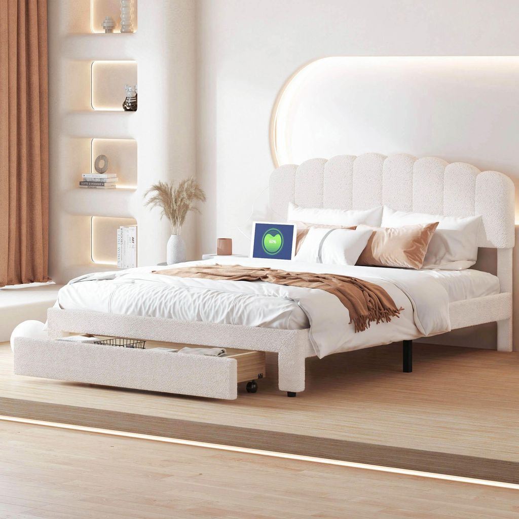 Cama tapizada Fortuna Lai, tamaño 160x200 cm, con puerto Imagen del producto 