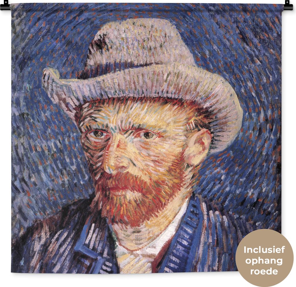MuchoWow Wandteppich Wandbehang Selbstbildnis mit grauem Filzhut - Vincent van Gogh 90x90 cm Tapisserie Dekoration Wandtuch - Wandaufhänger