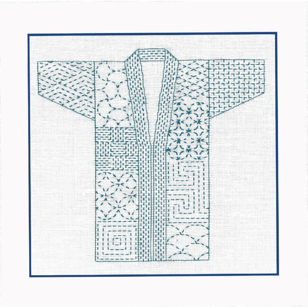 Zestaw do ściegu liczonego Le Bonheur des Dames "Sashiko Kit Kimono White", 14,5x14,5cm