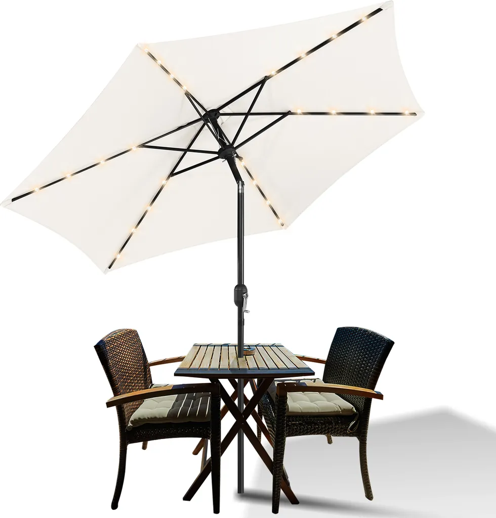 Ombrellone Hengda Ø350cm incl. LED Ombrellone da giardino girevole a 360° Ombrellone da terrazza Ombrellone da mercato Ombrellone da spiaggia - con LED - Beige