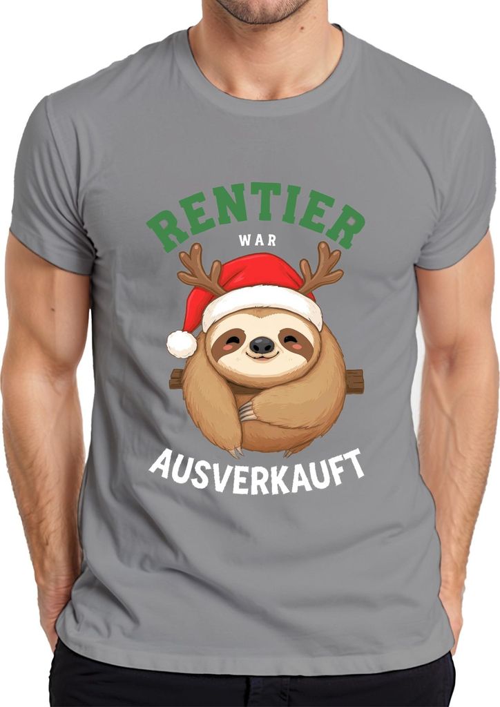 Rentier war t Weihnachten Faultier Geschenk Lustig Herren T-Shirt, Grau, XXL